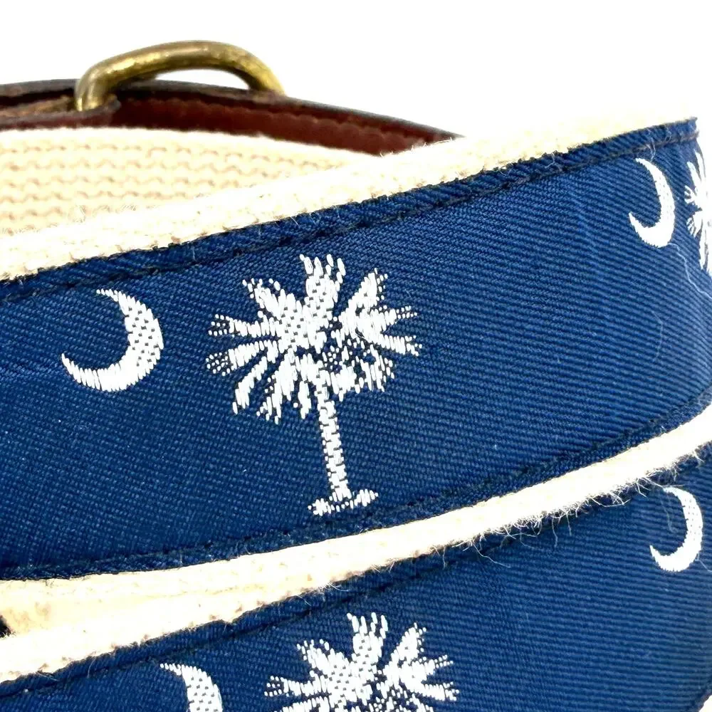 Vintage 90s Barrons Hunter Navy Blue South Carolina Palmetto Khaki Webbing Belt